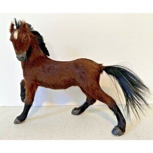 Vintage real hair fur covered horse brown figurine realistic star black legs
